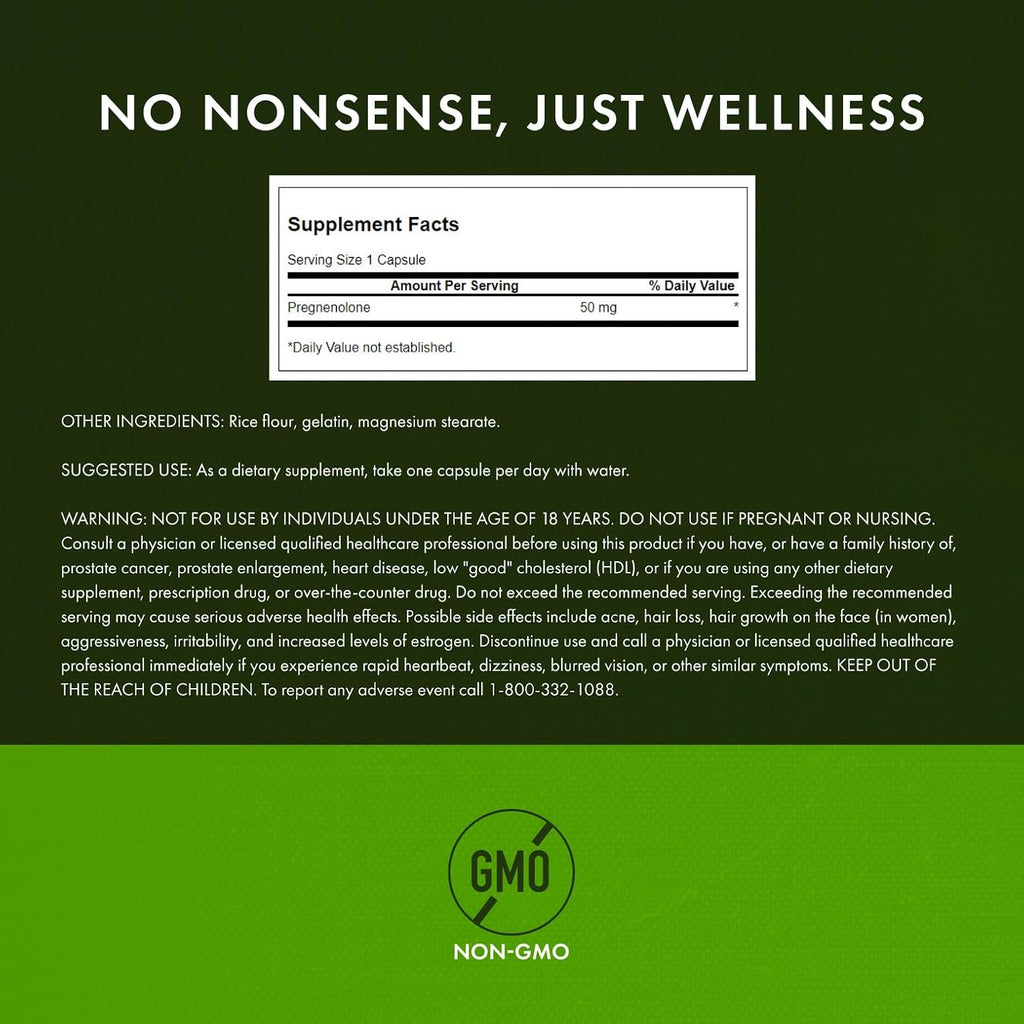 Swanson Pregnenolone - Super Strength 50 mg 60 Cápsulas (Pack de 3)