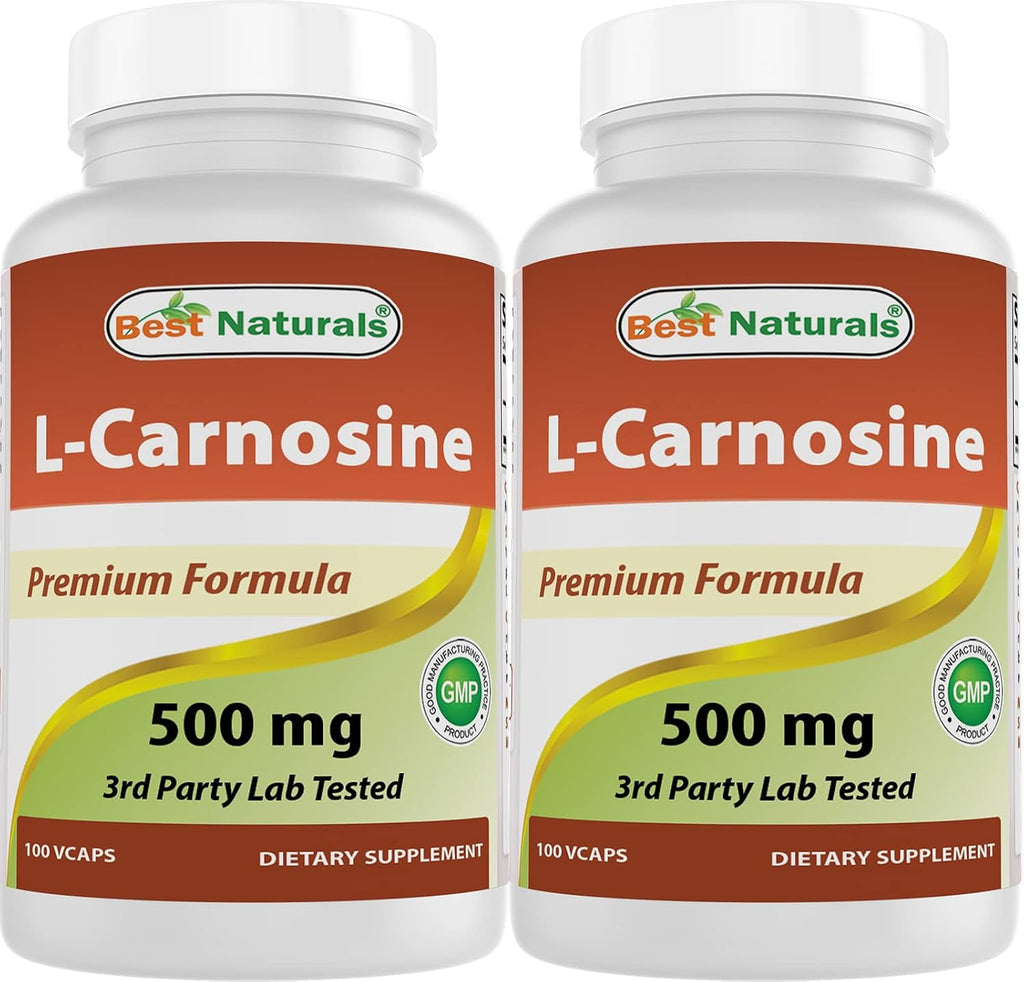 Best Naturals L-Carnosina 500 mg - 100 Cápsulas Vegetales (Paquete de 2)
