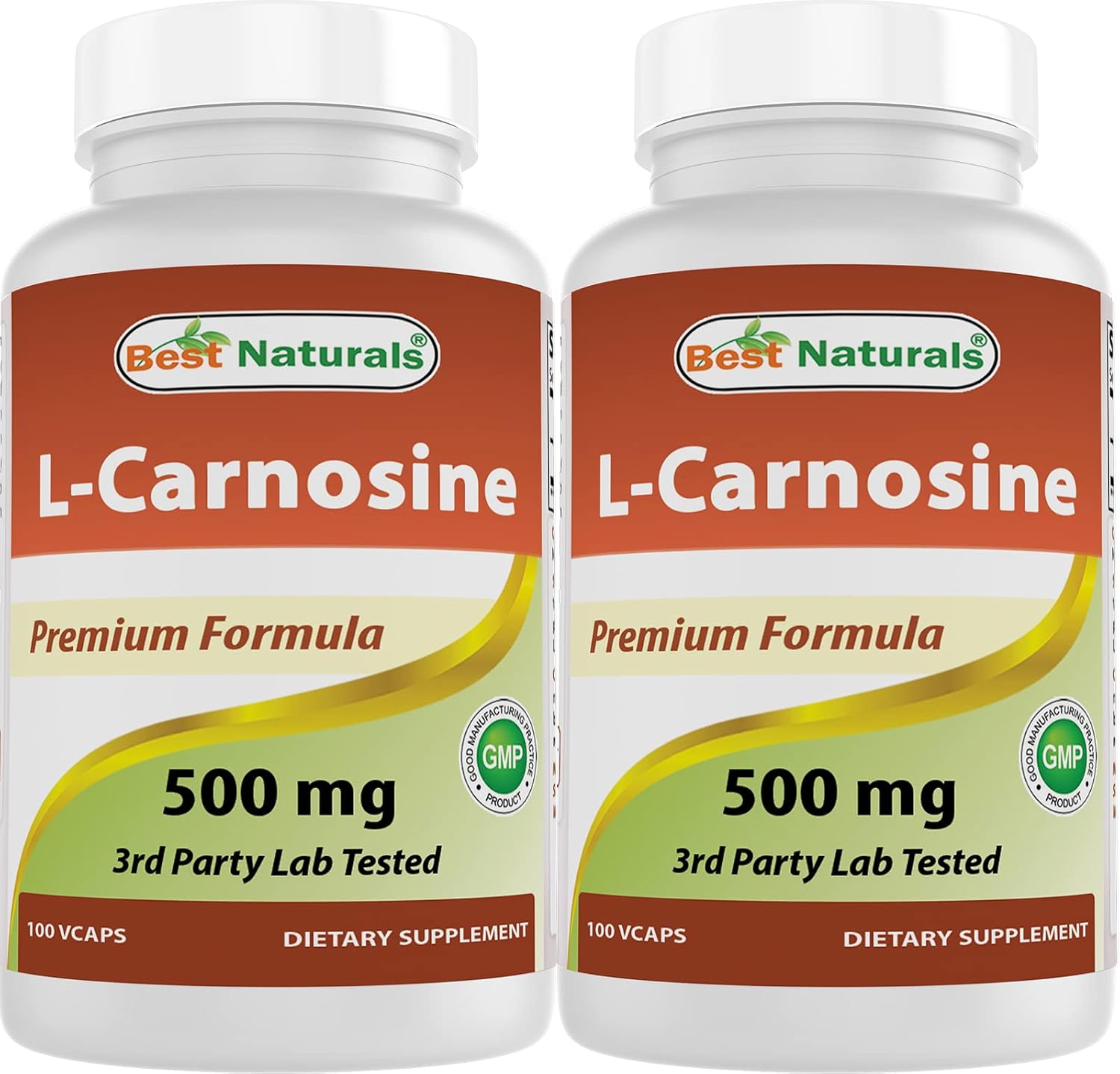 Best Naturals L-Carnosina 500 mg - 100 Cápsulas Vegetales (Paquete de 2)