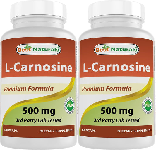 Best Naturals L-Carnosina 500 mg - 100 Cápsulas Vegetales (Paquete de 2)