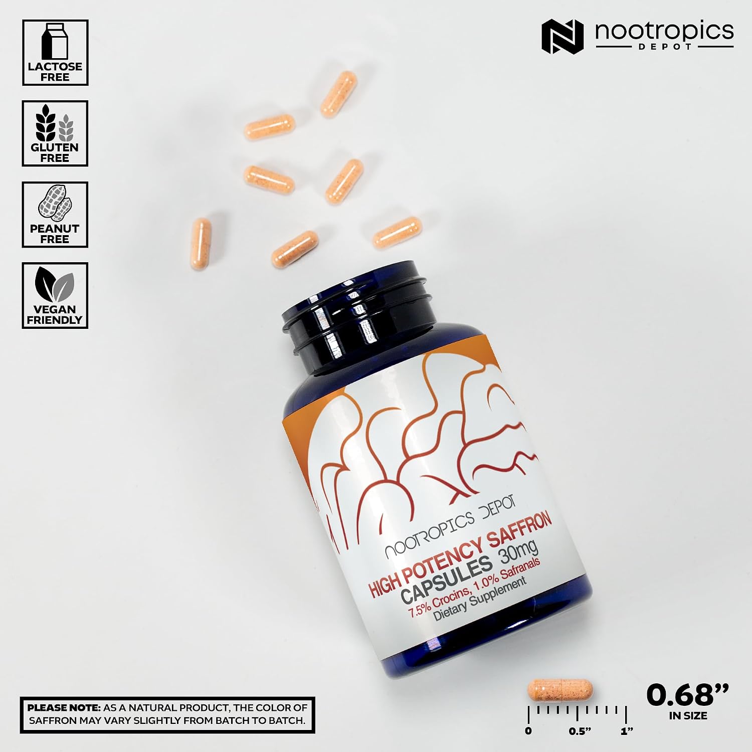 Nootropics Depot Extracto de Azafrán de Alta Potencia, 30 mg, 180 Cápsulas