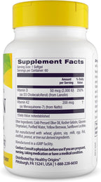 Healthy Origins Vitamina D3 y K2 - 50 mcg D3, 200 mcg K2 - 60 Cápsulas Blandas