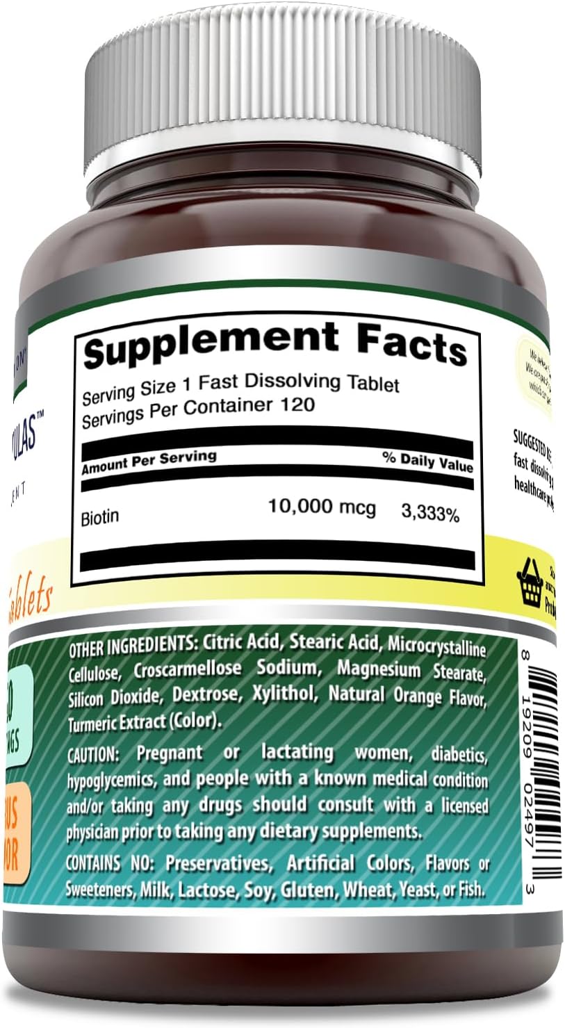 Amazing Formulas Biotina 10,000 mcg - 120 Comprimidos de Disolución Rápida - Sabor Cítricos