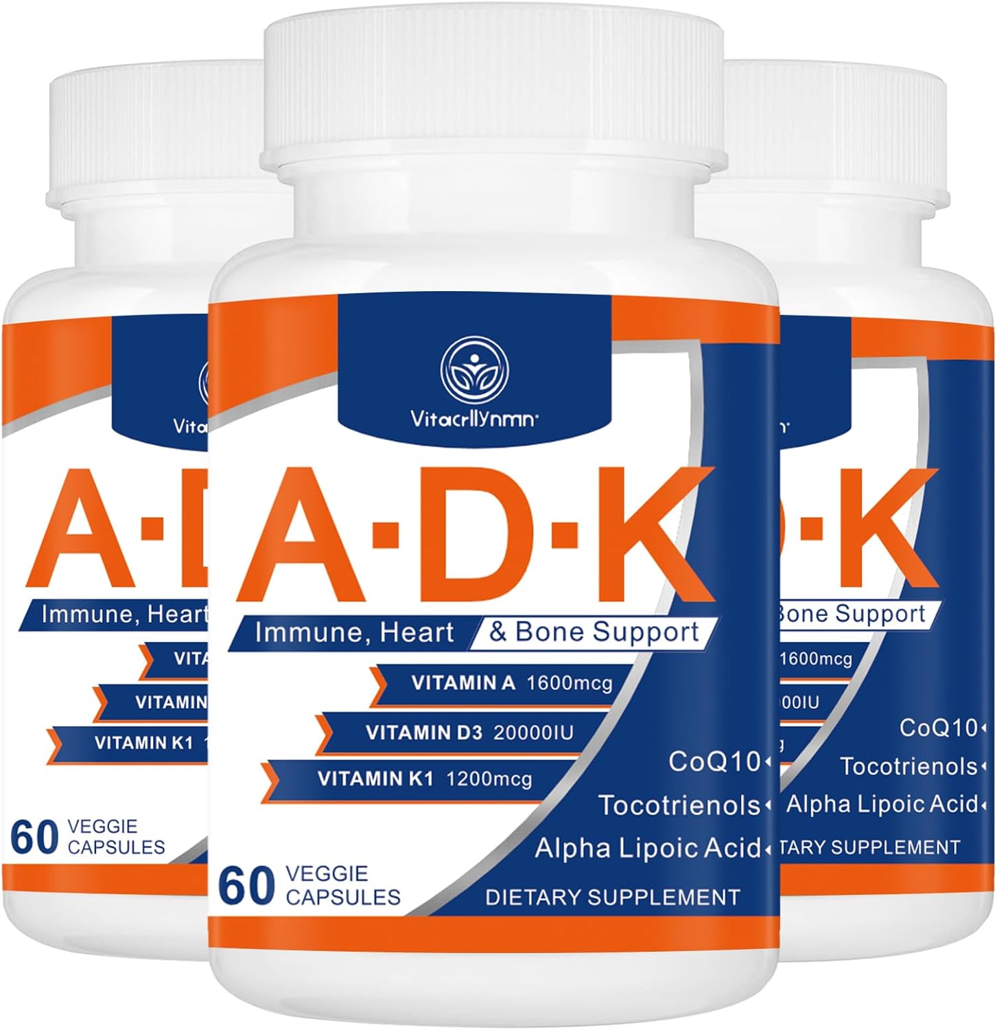 ADK Suplemento de Vitaminas A, D3 y K2 - Alta Potencia 20000 UI - 180 Cápsulas