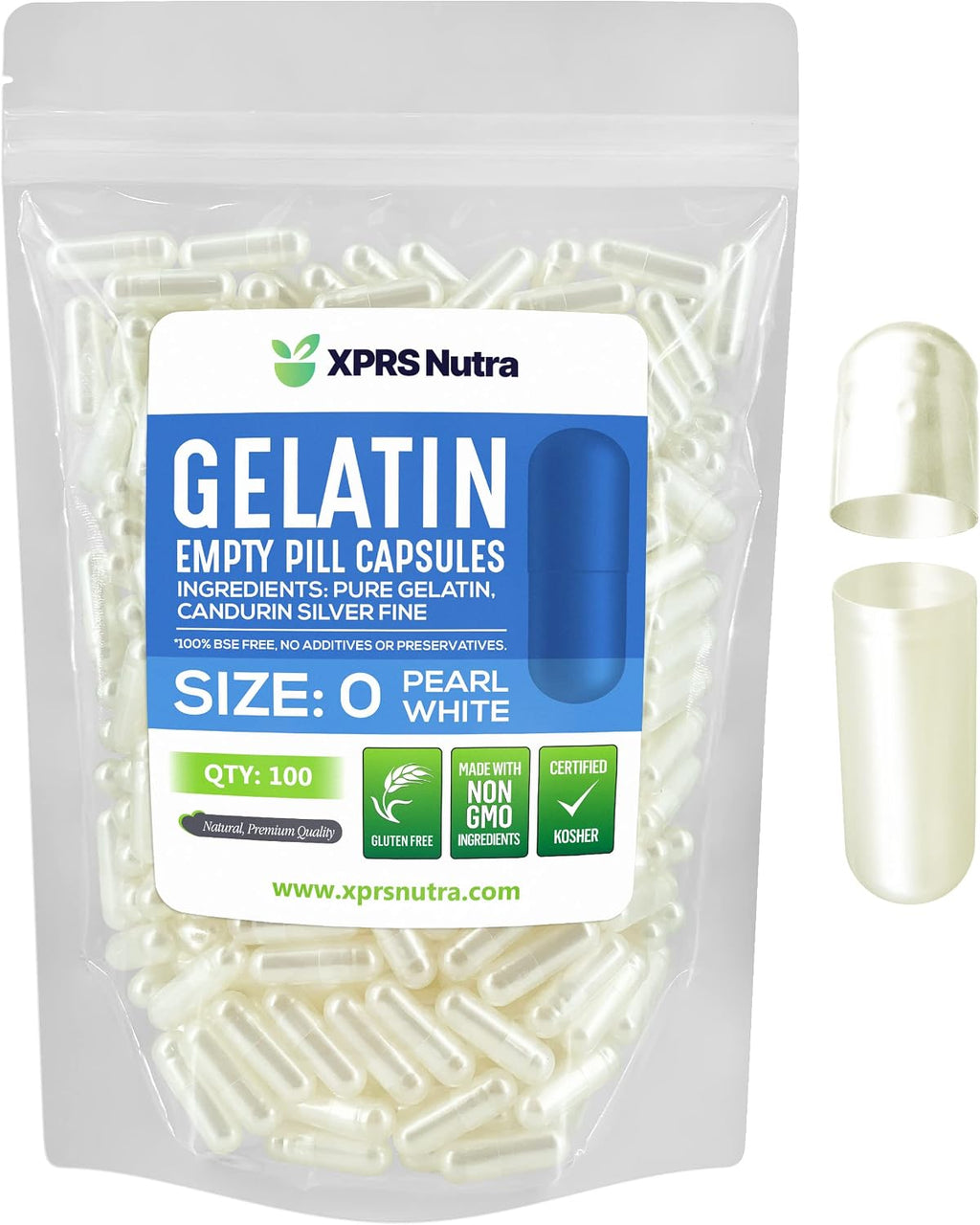 XPRS Nutra Cápsulas Vacías Tamaño 0 - 100 Ud. Cápsulas de Gelatina Bovina para Rellenar