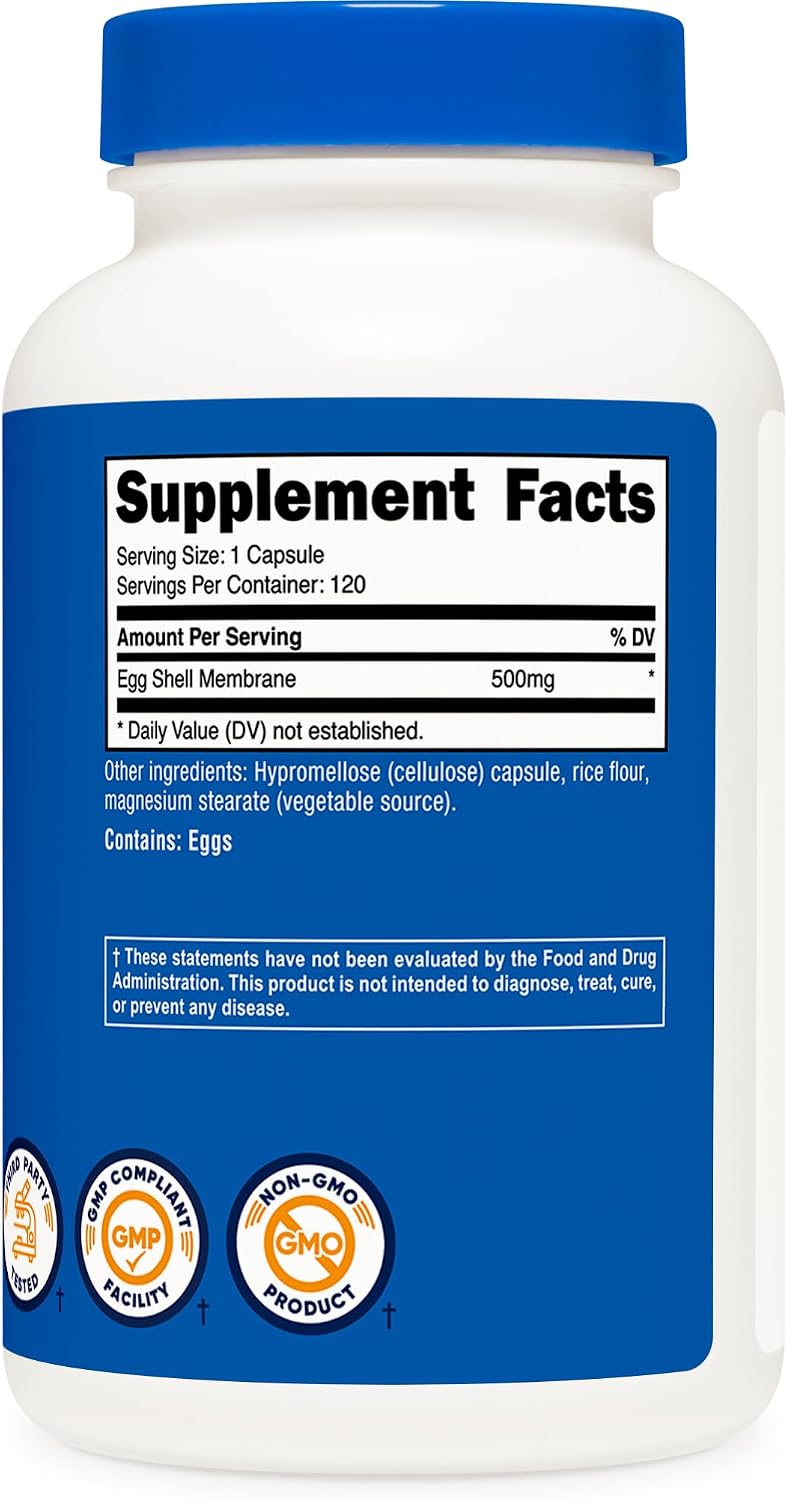 Nutricost Membrana de Cáscara de Huevo, 500 mg por Porción, 120 Cápsulas - Sin Gluten, Sin OGM