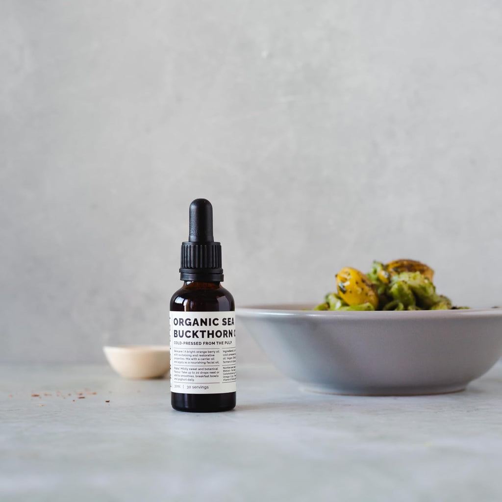 Erbology Aceite de Espino Amarillo 100% Ecológico - 30 ml - Prensado en Frío 50:1 - Rico en Omega-7 y Betacaroteno - Sin Aditivos - Envase de Vidrio Reciclable