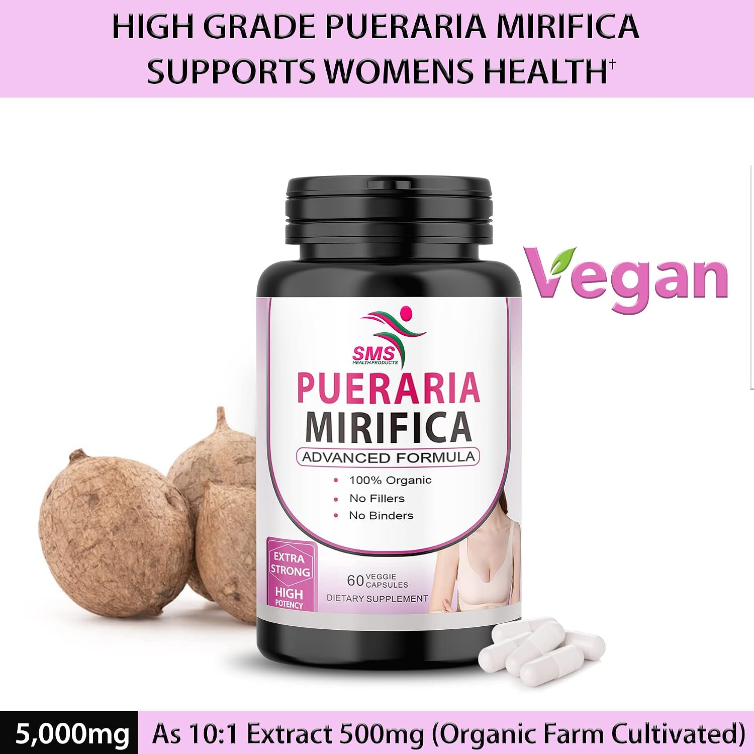 Pueraria Mirifica (Kwao Krua Kao) Extracto 10:1 - Suplemento Orgánico - 60 Cápsulas Veganas