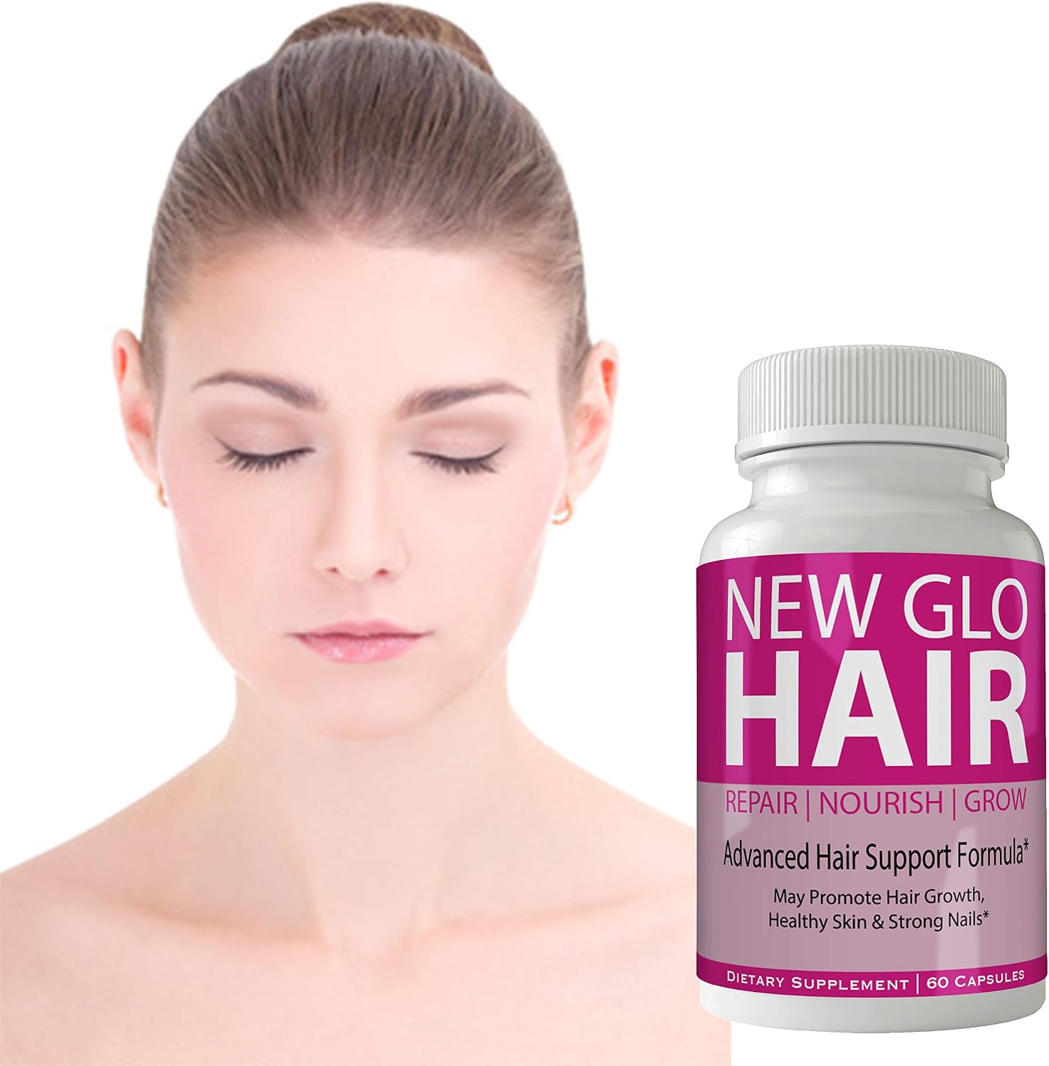 New Glo Hair Skin and Nails Suplemento - Biotina para Cabello, Piel y Uñas - 60 Cápsulas