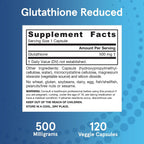 Jarrow Formulas Reduced Glutathione 500 mg - 120 Vegetable Capsules - Intracellular Antioxidant