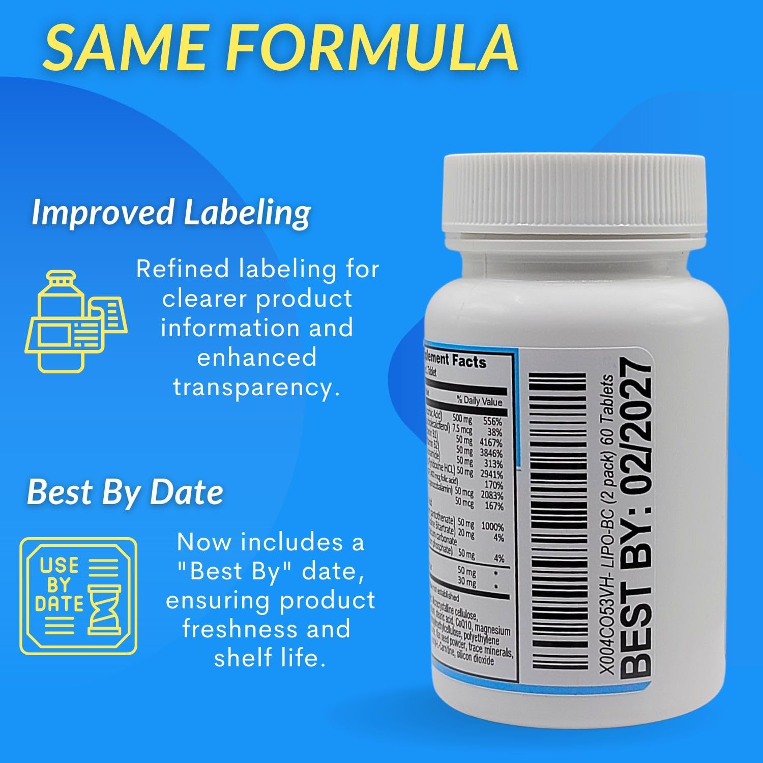 Legere Lipo-BC Complejo B con Lipotrópicos, Vitamina C y D3 - 120 Comprimidos