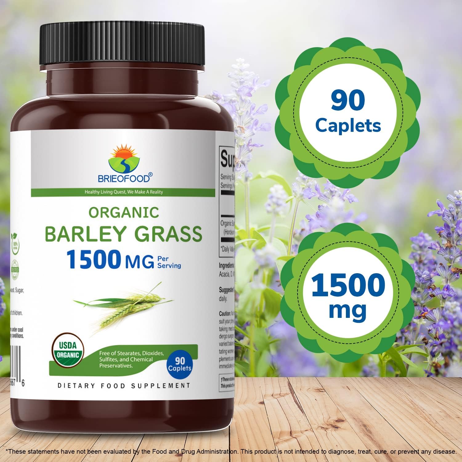 Brieofood Césped de Cebada Orgánico 1500mg, 90 Comprimidos Vegetarianos