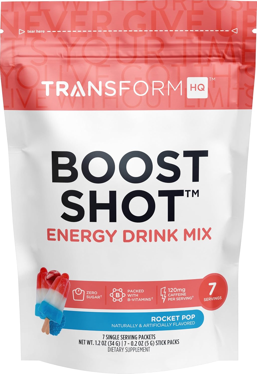 TransformHQ Boost Shot Powder Drink Stick Packets, Peach Mango, 7 Pack