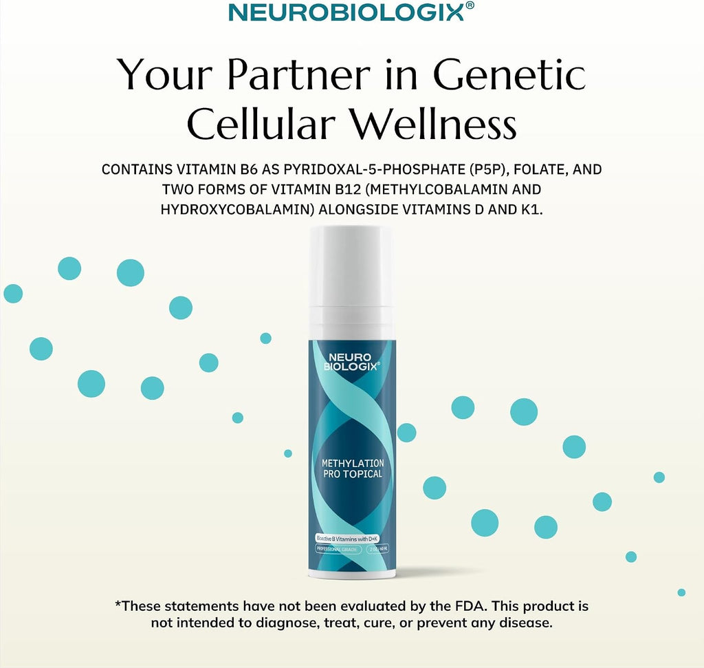 Neurobiologix Methylation Pro Crema Tópica para Hombres y Mujeres, Complejo de Vitaminas B Bioactivas con Metilfolato, B6, B12, D3 y K1, favorece la Energía Celular, Metilación y Salud del Sistema Nervioso, 60 ml (120 dosis)