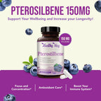 Pterostilbeno 150 mg - Suplemento Antioxidante, 180 Cápsulas