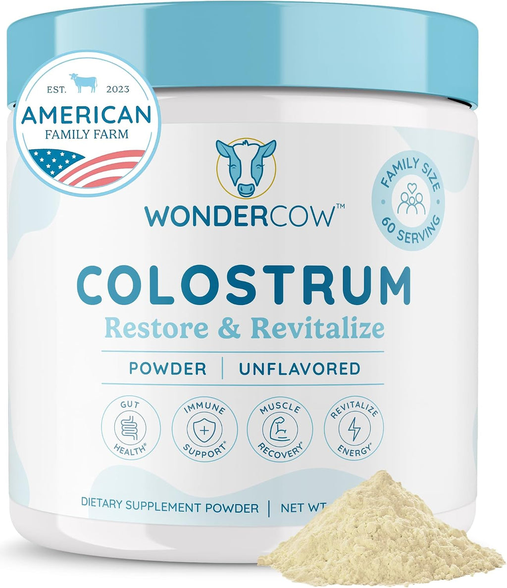 WONDERCOW Calostro Bovino en Polvo – Suplemento de Calostro Integral Puro, Sin Sabor, 60 Dosis