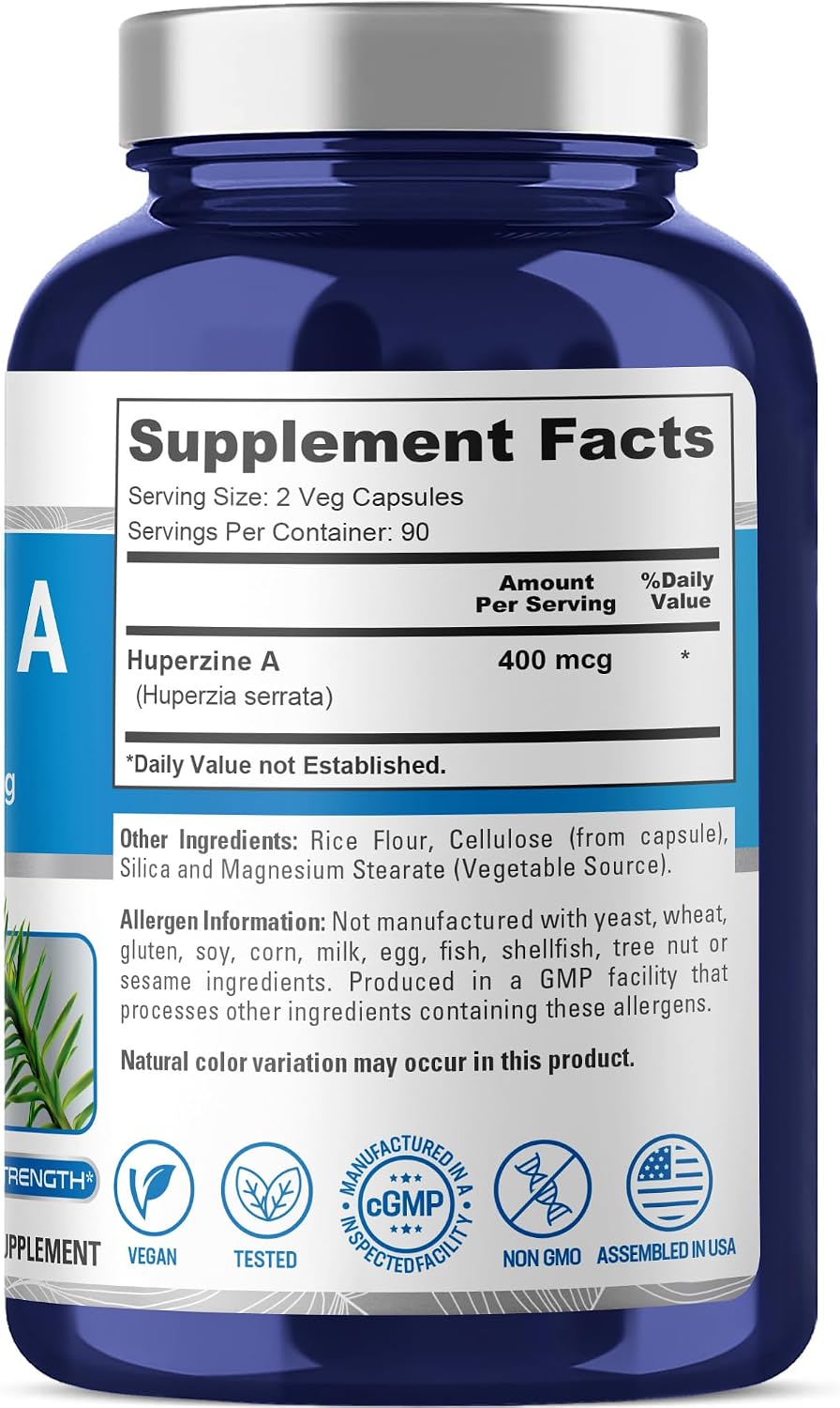 NusaPure Huperzine A 400mcg 180 Cápsulas Vegetales (Vegano, Sin OGM)