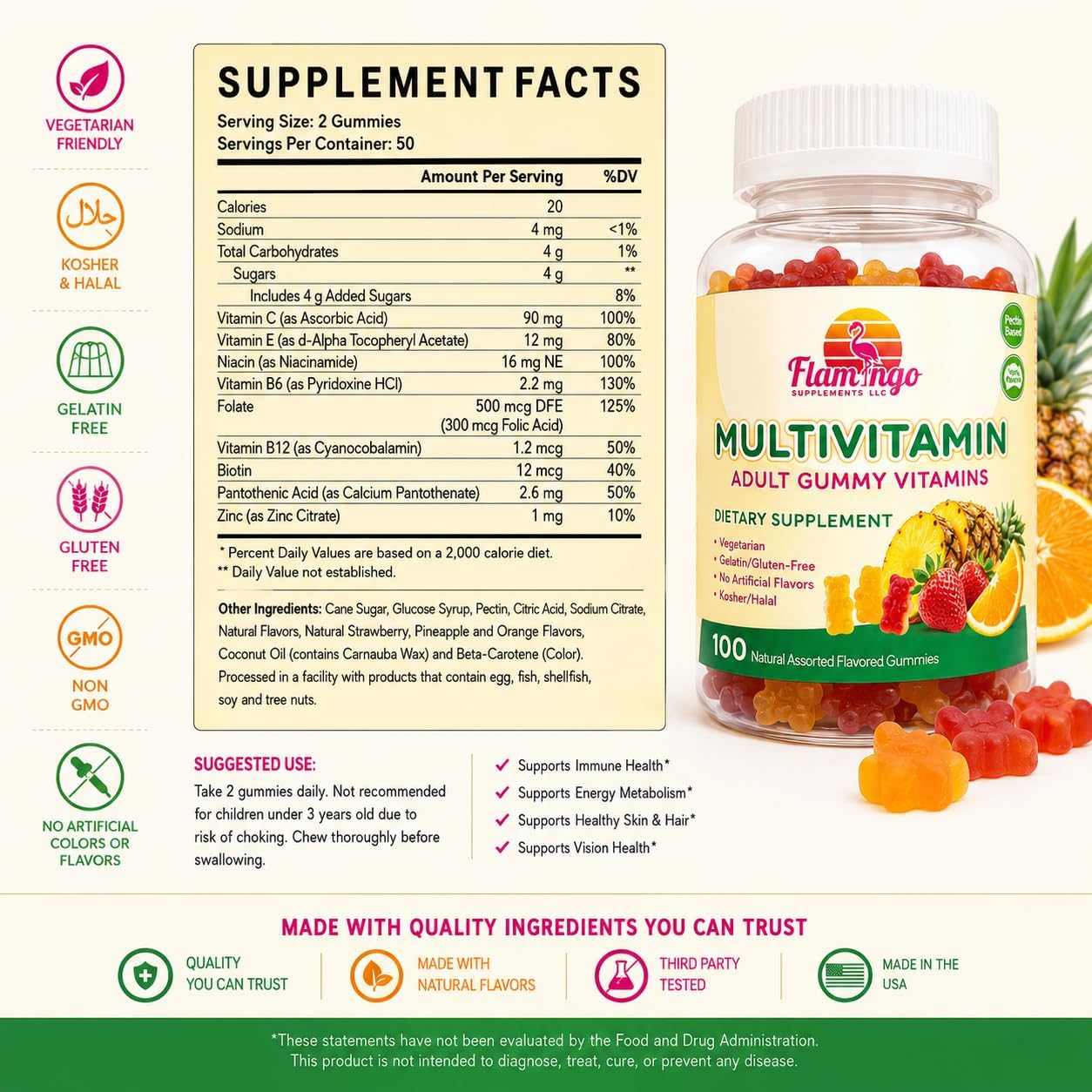 Flamingo Supplements Gomitas Multivitamínicas - 100 Gomitas Multivitamínicas