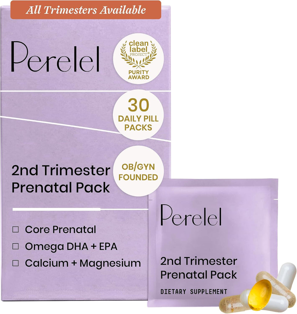 Perelel Pack Prenatal Segundo Trimestre - Multivitamínico con Magnesio, Omega 3, Hierro y Calcio, 30 Sobres Diarios