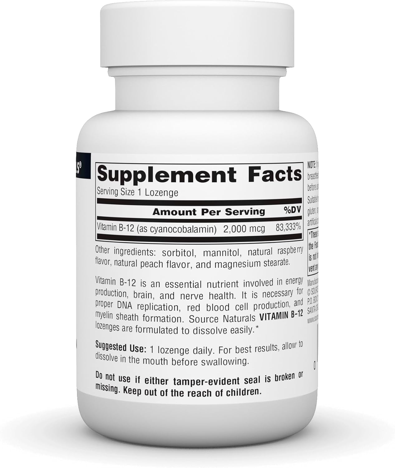 Source Naturals Vitamin B-12, 2000 mcg – 50 Lozenges