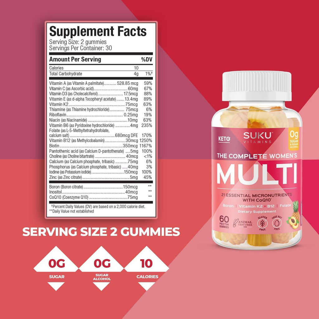 SUKU Multivitamínico Completo para Mujeres - 60 Gominolas sabor Piña y Melocotón