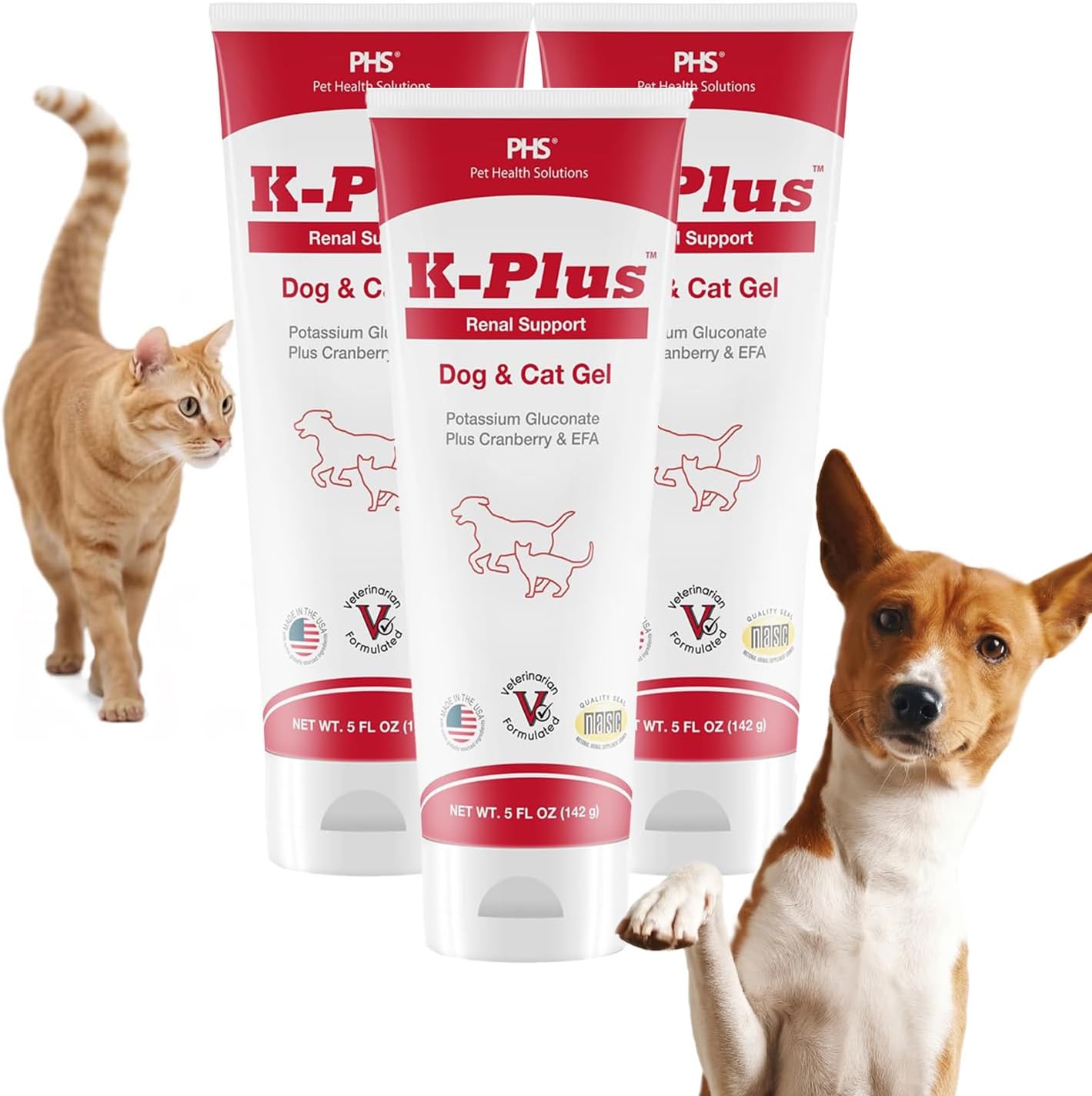 K-Plus Potasio Gluconato Renal Gel Plus Arándano y EPA para Perros y Gatos - 3 Pack