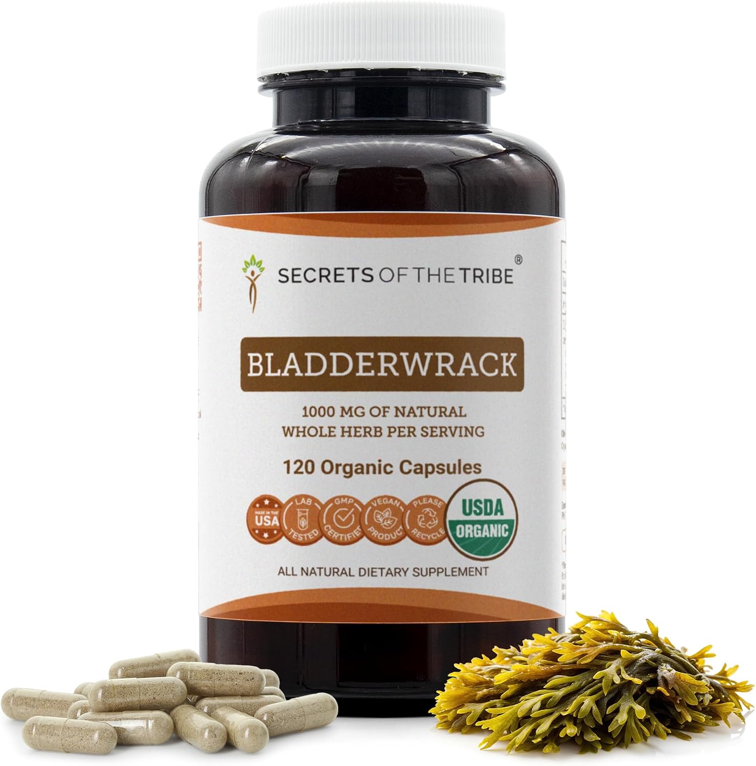 Secrets of the Tribe Bladderwrack USDA Orgánico Cápsulas Vegetales | Suplemento Herbal de Fucus vesiculosus (60 Cápsulas)