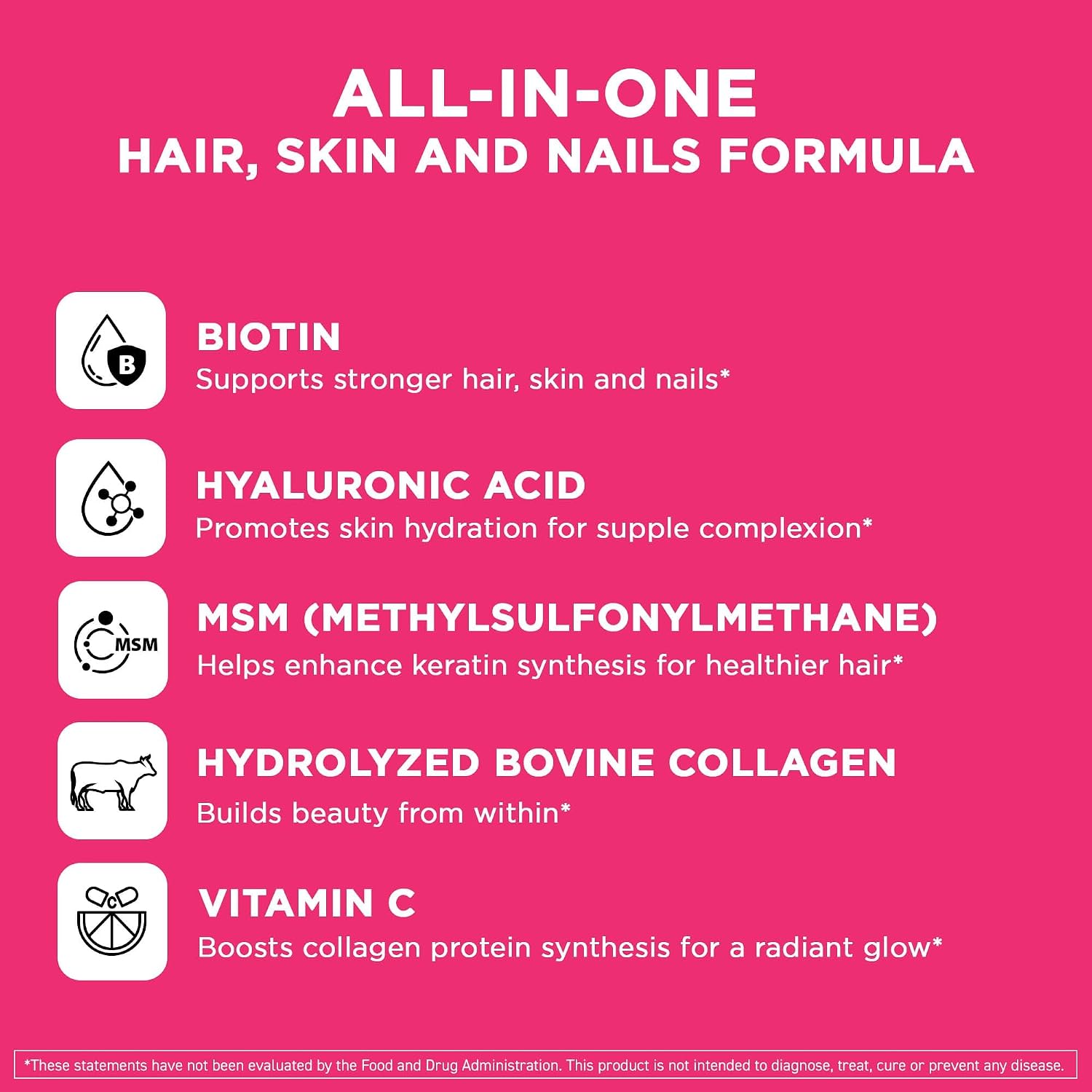 Vital Vitamins Biotin Complex con Ácido Hialurónico y Colágeno - 60 Cápsulas