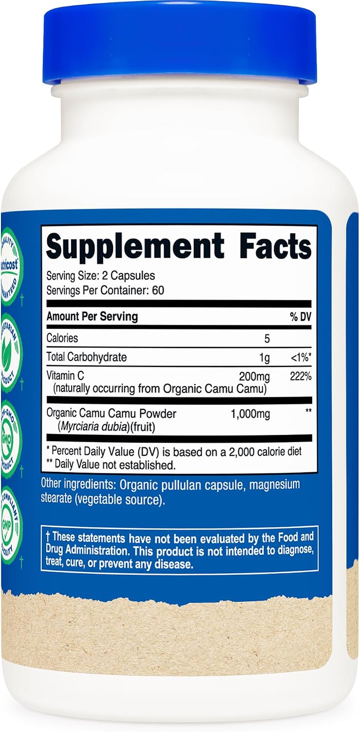 Nutricost Camu Camu 1000mg, 120 Cápsulas - Orgánico, Sin OGM, Sin Gluten
