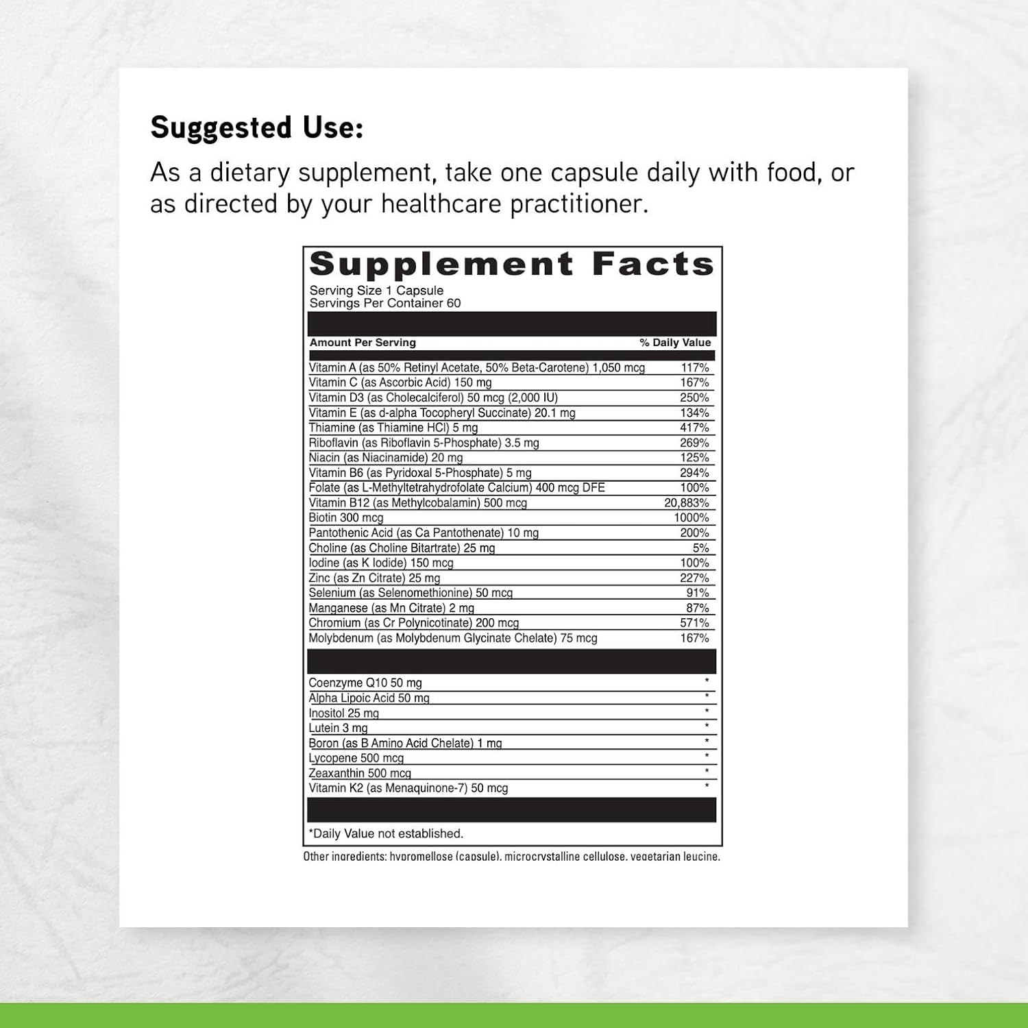 DAVINCI Labs Daily Best Ultra - Complejo Multivitamínico y Mineral, 60 Cápsulas Vegetarianas