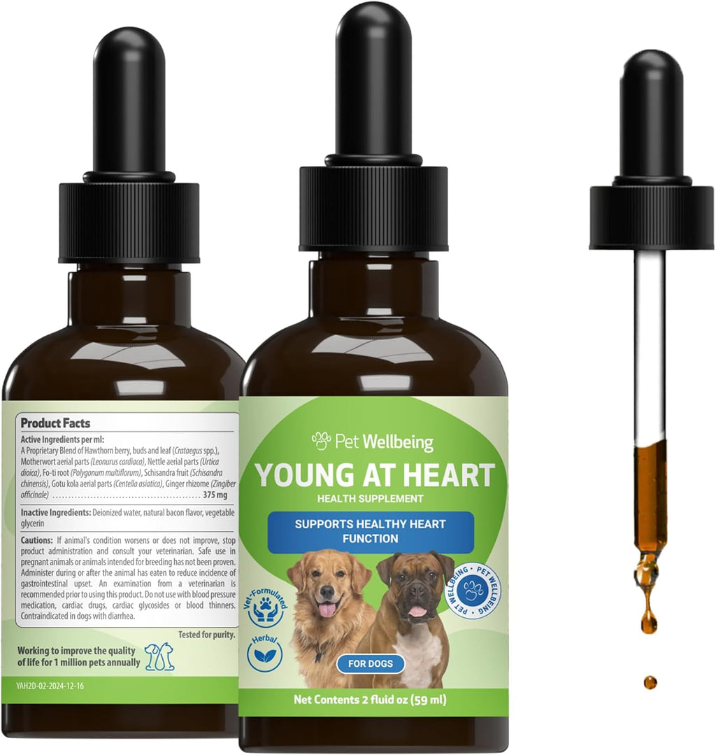 Pet Wellbeing Young at Heart for Dogs - Cardiovascular Support for Senior Dogs - 59 ml Liquid Formula