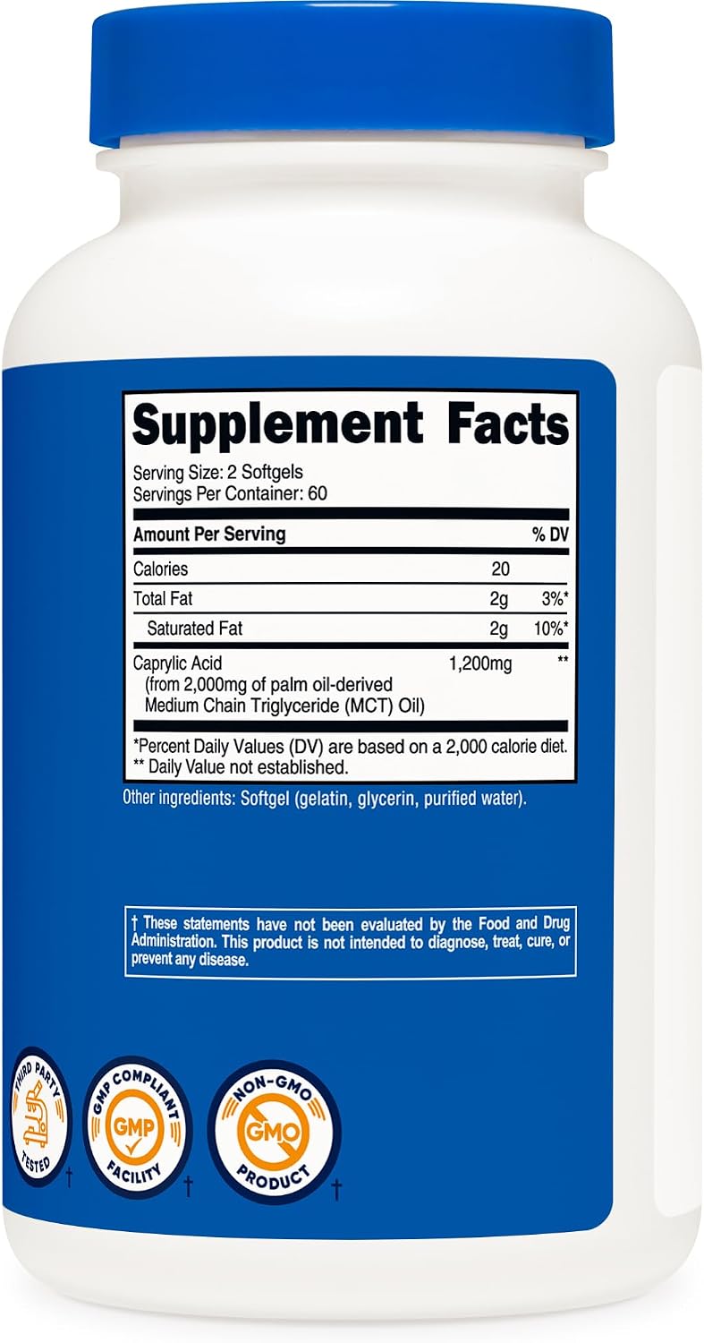 Nutricost Ácido Caprílico 1200mg, 120 Cápsulas Blandas