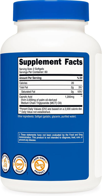 Nutricost Ácido Caprílico 1200mg, 120 Cápsulas Blandas – Image 5