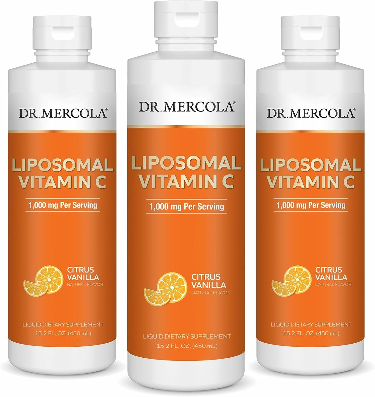 Dr. Mercola Vitamina C Liposomal Líquida 1000 mg - Sabor Vainilla Cítrica - 450 ml - Pack de 3 – Image 1