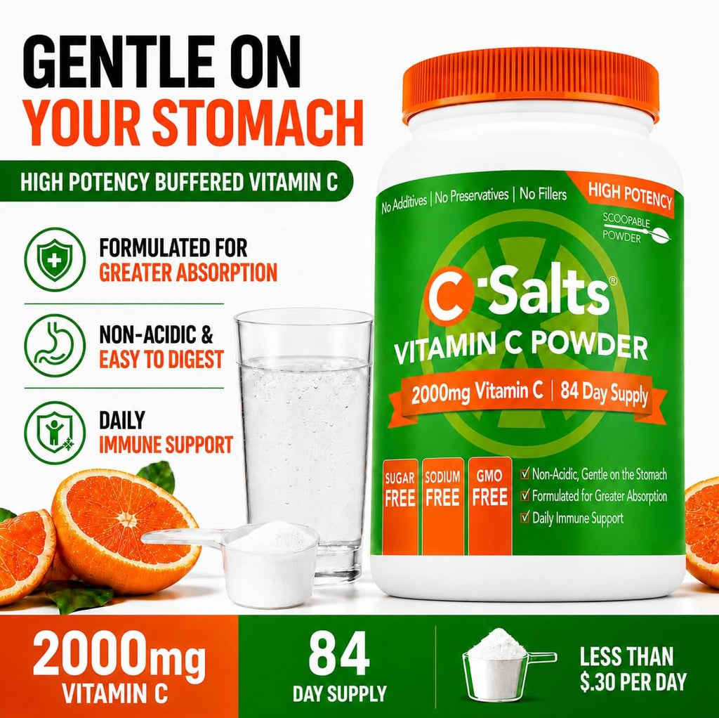 C-Salts Buffered Vitamin C Powder - Organic, 4000 mg Per Serving, 84 Servings - 227 g