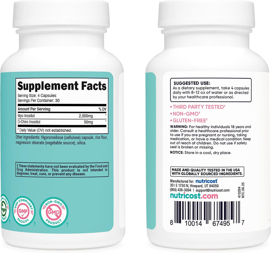 Nutricost Myo Inositol & D-Chiro Inositol 2000mg, 120 Cápsulas