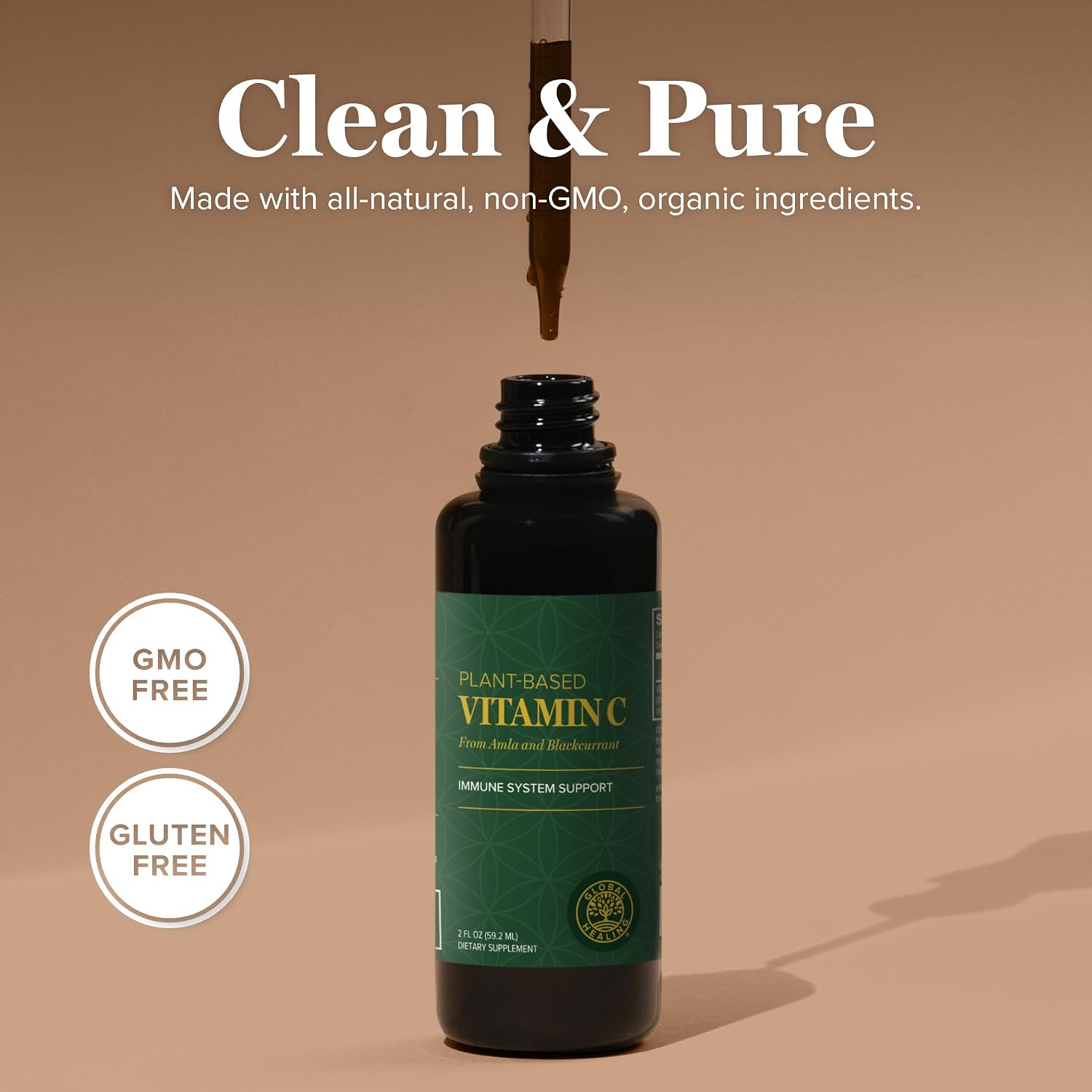 Global Healing Center Gotas de Vitamina C Orgánica - 180mg, 60 ml (2 oz)