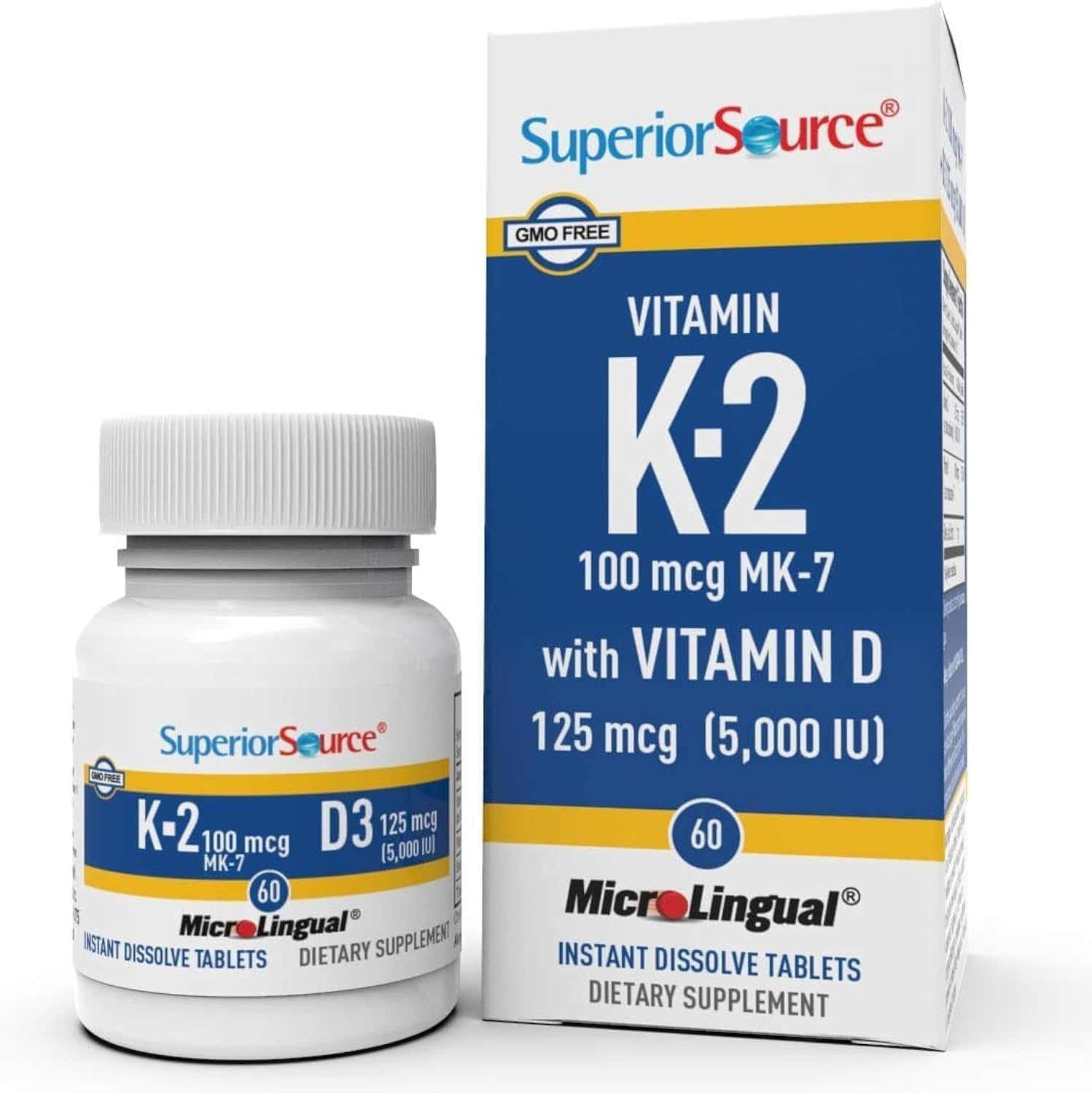 Superior Source K2 (MK-7) 100 mcg con D3 (5000 UI) - 60 Comprimidos Sublinguales