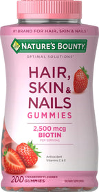 Nature's Bounty Hair, Skin & Nails con Biotina, Gominolas de Fresa, 2500 mcg, 140 unidades (70 porciones)