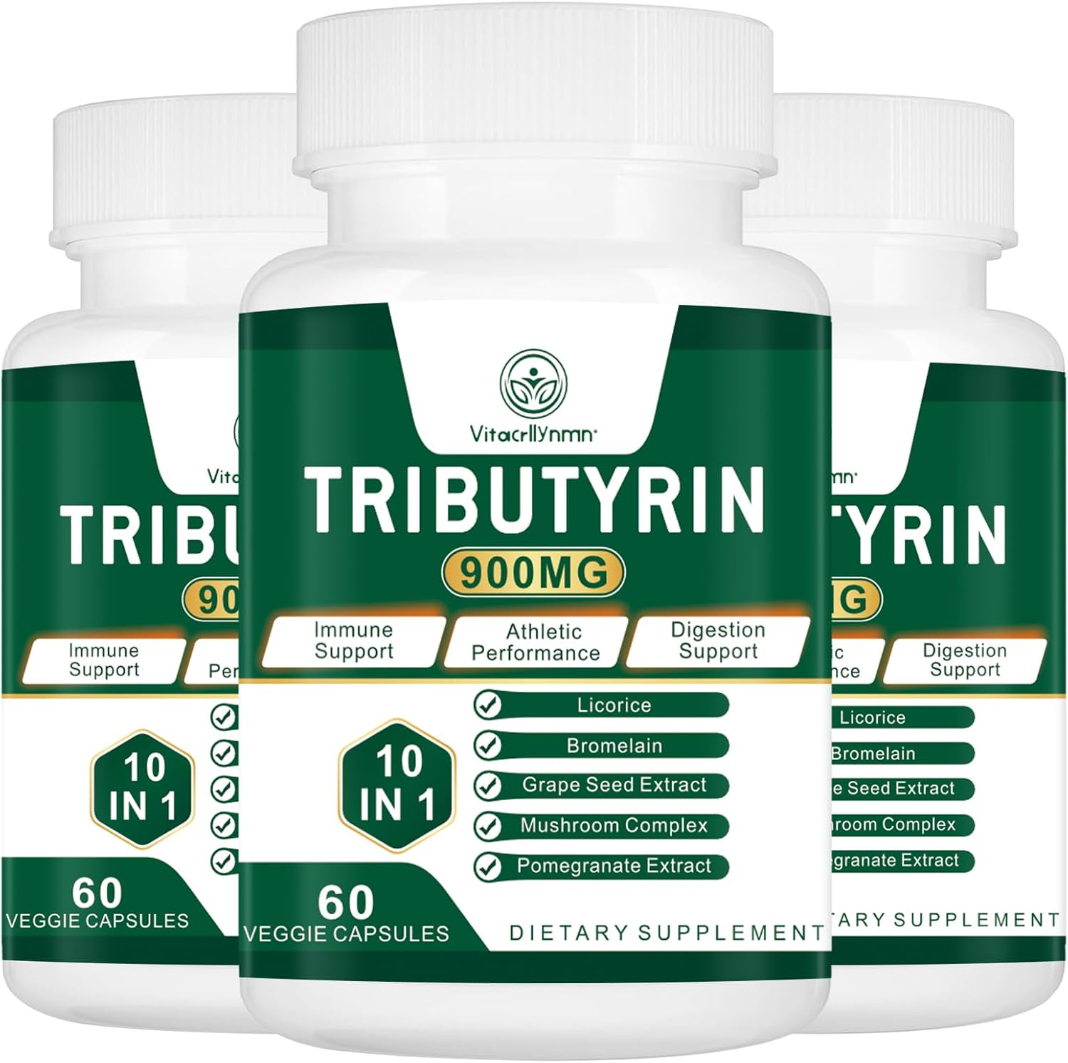 Tributirina 900mg - Complejo para la Salud Intestinal con Granada y Hongos, 180 Cápsulas (Pack de 3)