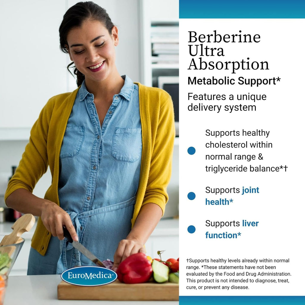 EuroMedica Ultra Absorption - Berberina con GammaSorb para la Salud Metabólica y Hepática - 60 Cápsulas Veganas