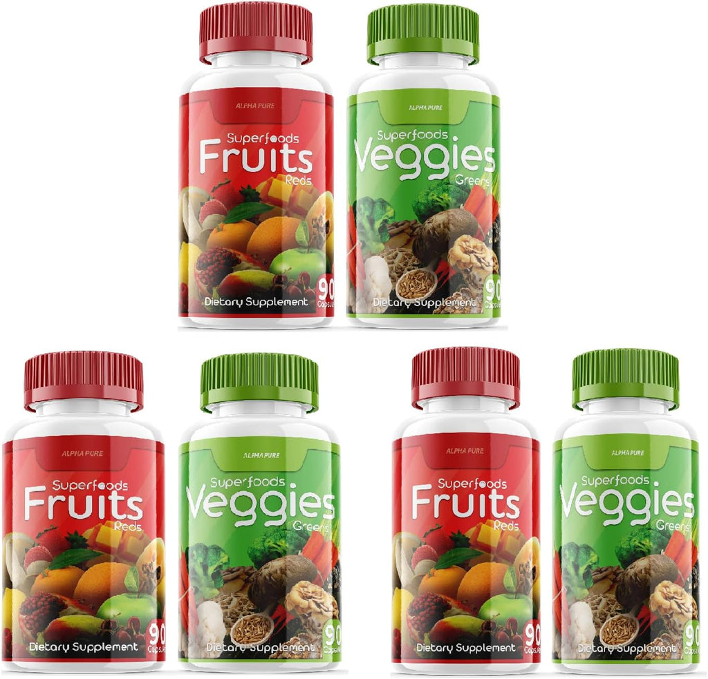Superfoods Greens & Veggies, Fruits and Reds Cápsulas – Suplemento de Frutas y Verduras, Apoyo Digestivo e Inmunológico, 540 Cápsulas – Alpha Pure