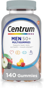 Centrum MultiGummies para Hombres 50 Plus, Multivitamínico con Vitaminas D3, E, B6, B12, Sabor a Frutas Variadas - 140 Gominolas