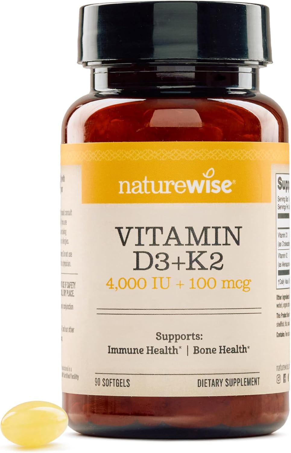 NatureWise Vitamina D3 4000 UI + K2 (MK-7) 100 mcg con Aceite de Coco Virgen Extra Orgánico - 90 Cápsulas Blandas