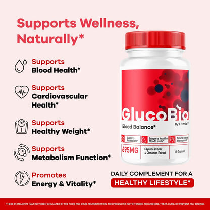 (3 Paquetes) GlucoBio Cápsulas - Fórmula Avanzada Oficial de Gluco Bio - Píldoras de Apoyo Máximo, Suplemento Natural de Gluco Bio para la Salud y el Bienestar General, 180 Cápsulas para 3 Meses