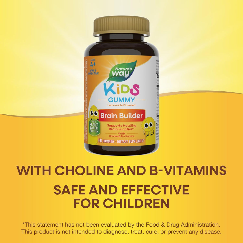Nature's Way Kids Brain Builder Gominolas para la Función Cerebral, Sabor Limonada, 60 Gominolas