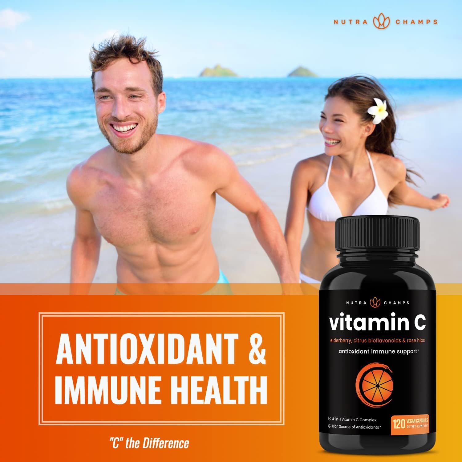 NutraChamps Vitamina C con Elderberry, Bioflavonoides Cítricos y Escaramujo - 120 Cápsulas (Pack de 2)