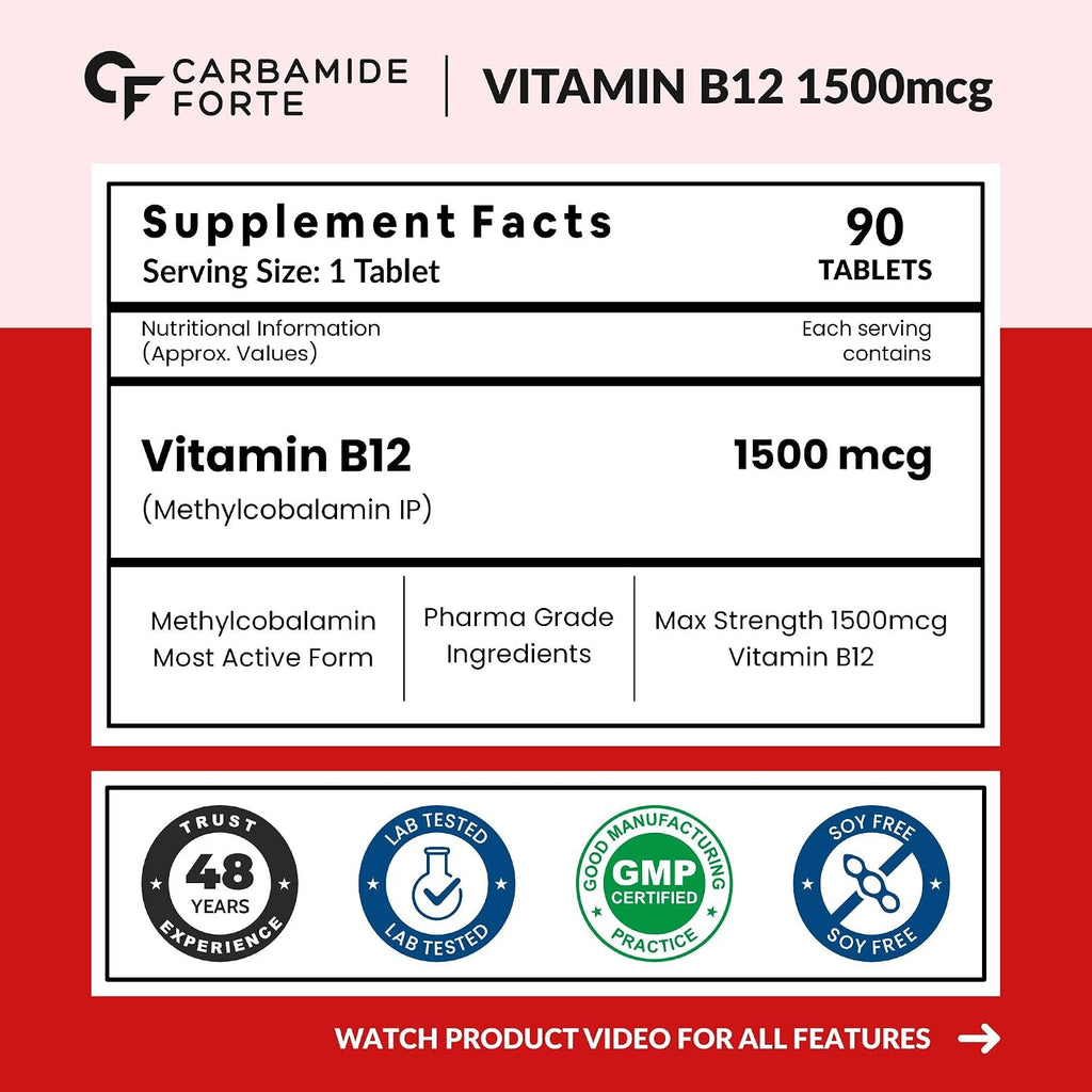 Carbamide Forte Vitamina B12 Metilcobalamina 1500 mcg - 90 Comprimidos