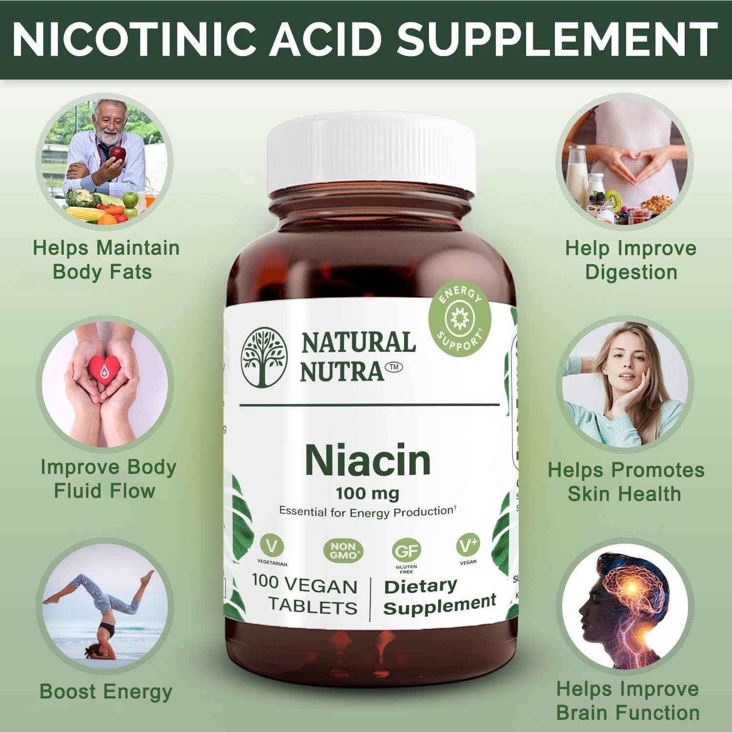 Natural Nutra Niacina 100 mg – Suplemento de Vitamina B3, 100 Comprimidos (Pack de 3)