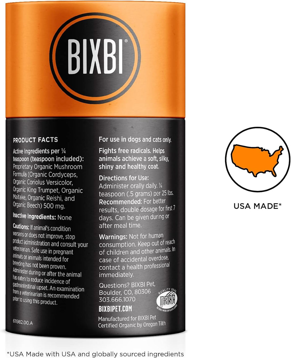 BIXBI Skin & Coat Support – Suplemento Orgánico de Setas para Perros y Gatos